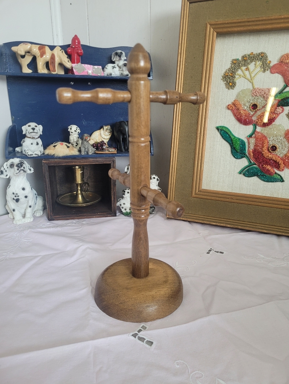 Vintage Turned Wood Mug Tree Stand